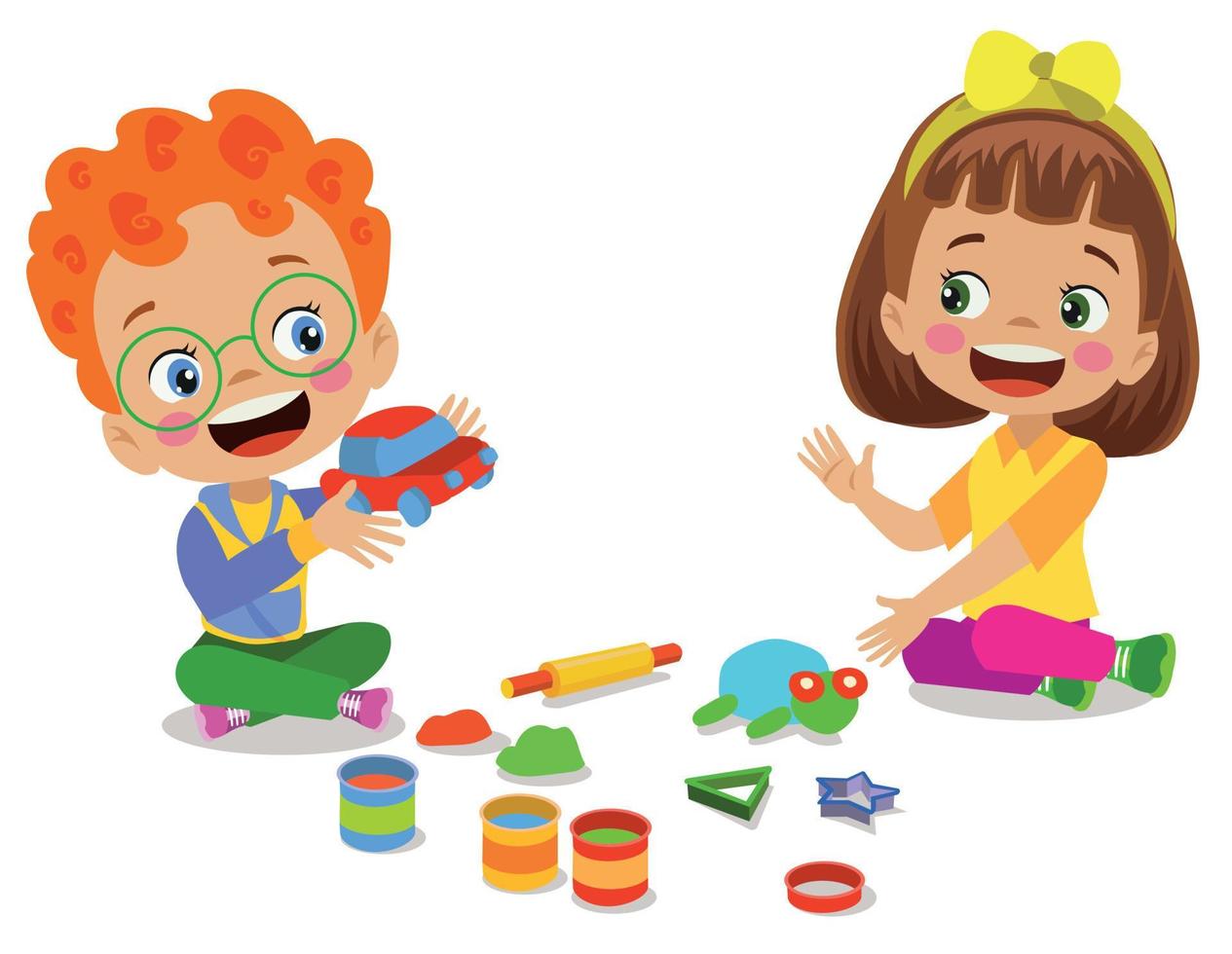 15276816 poco bambini e amico giocare con giocattolo argilla plastilina vettoriale