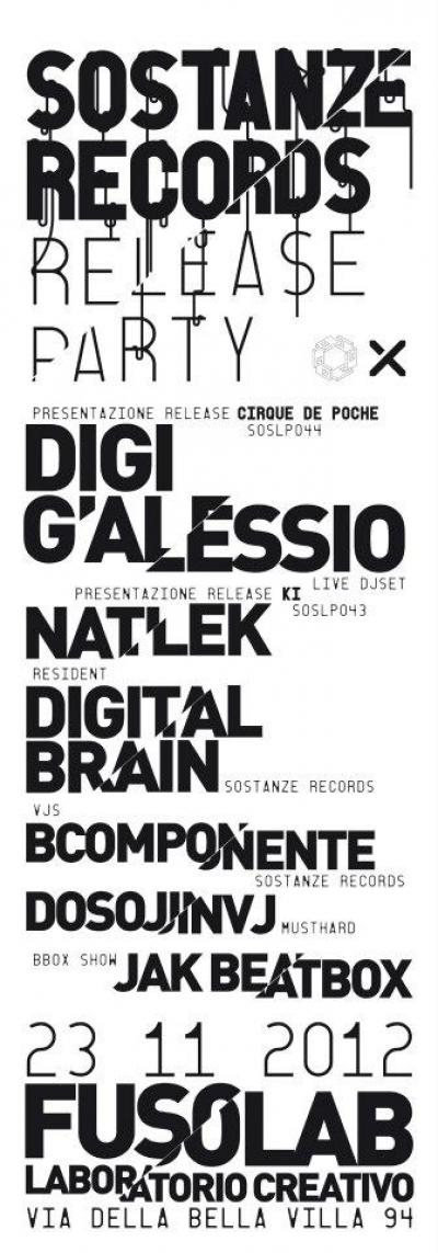 SOSTANZE RECORDS RELEASE PARTY - Digi G'Alessio - 23 Novembre